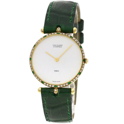 Van Cleef & Arpels Pierre Emerald Diamond Watches 18101B1 K18 Yellow Gold/Leather Ladies