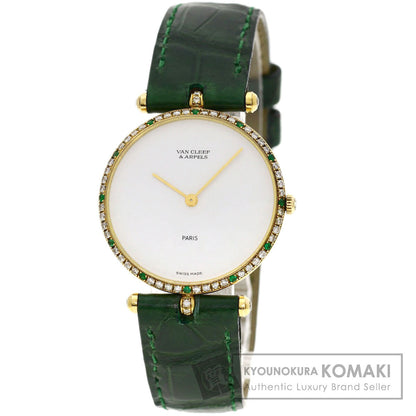 Van Cleef & Arpels Pierre Emerald Diamond Watches 18101B1 K18 Yellow Gold/Leather Ladies