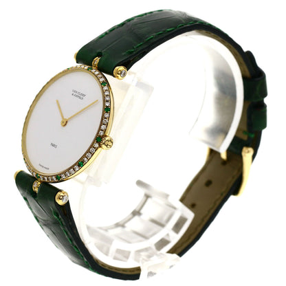 Van Cleef & Arpels Pierre Emerald Diamond Watches 18101B1 K18 Yellow Gold/Leather Ladies