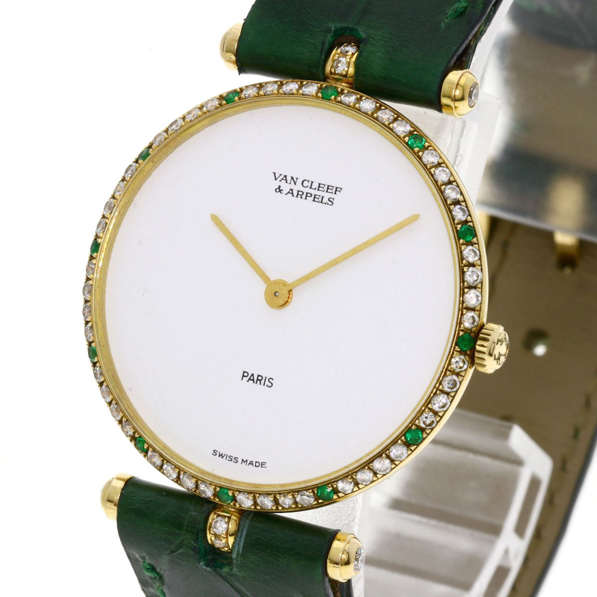 Van Cleef & Arpels Pierre Emerald Diamond Watches 18101B1 K18 Yellow Gold/Leather Ladies