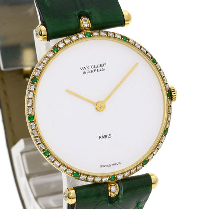 Van Cleef & Arpels Pierre Emerald Diamond Watches 18101B1 K18 Yellow Gold/Leather Ladies