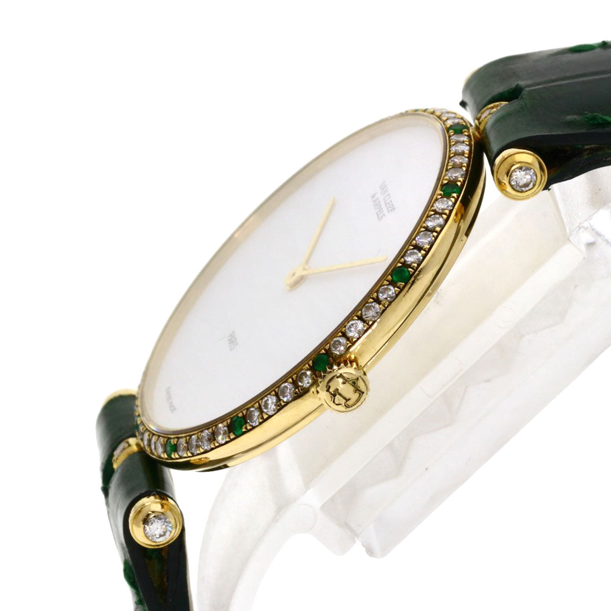 Van Cleef & Arpels Pierre Emerald Diamond Watches 18101B1 K18 Yellow Gold/Leather Ladies