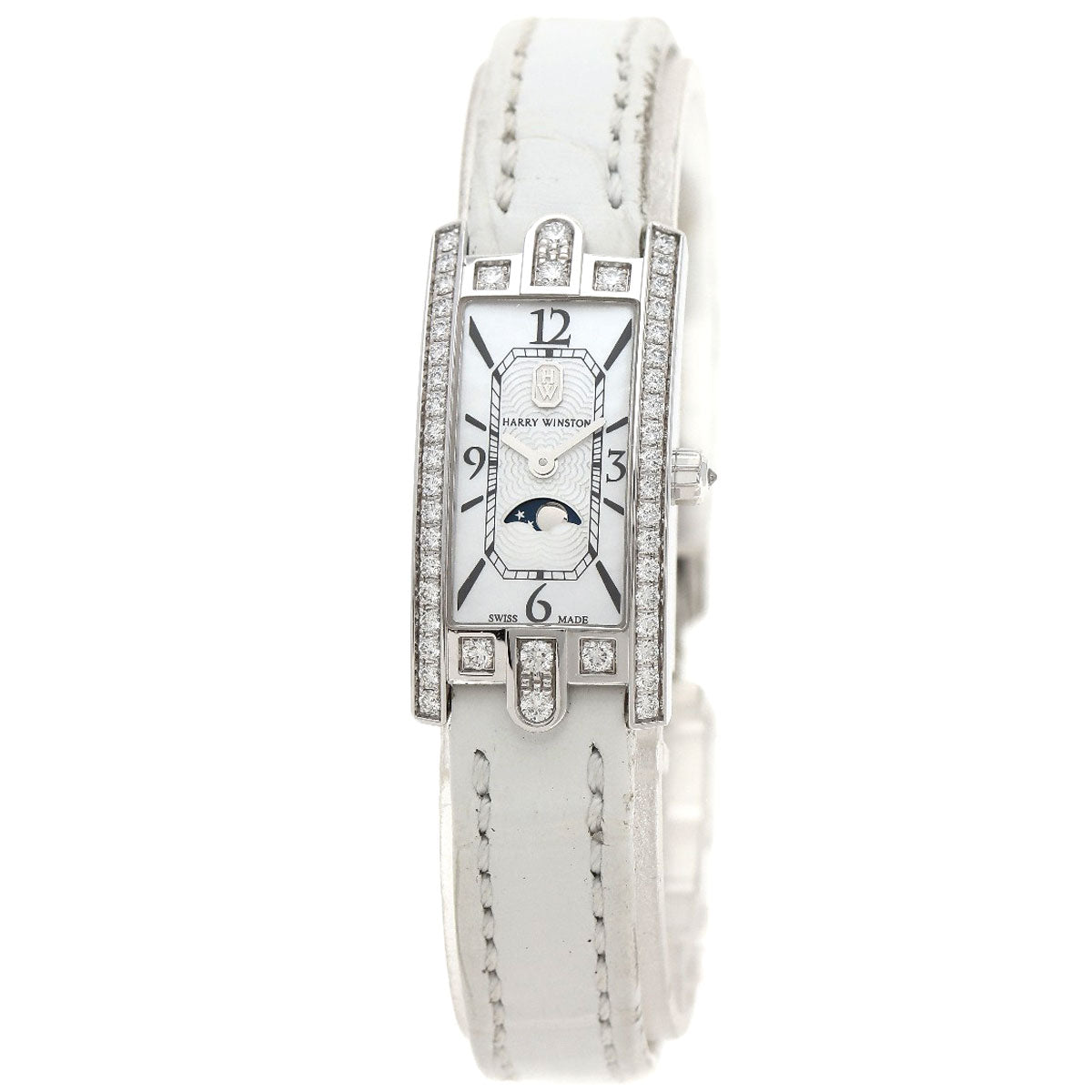 HARRY WINSTON Avenue C Mini Moonphase Watches AVCQMP16WW001 K18 White Gold/Leather Ladies