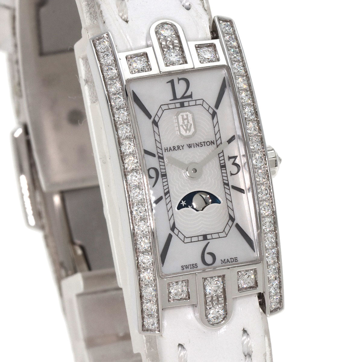 HARRY WINSTON Avenue C Mini Moonphase Watches AVCQMP16WW001 K18 White Gold/Leather Ladies