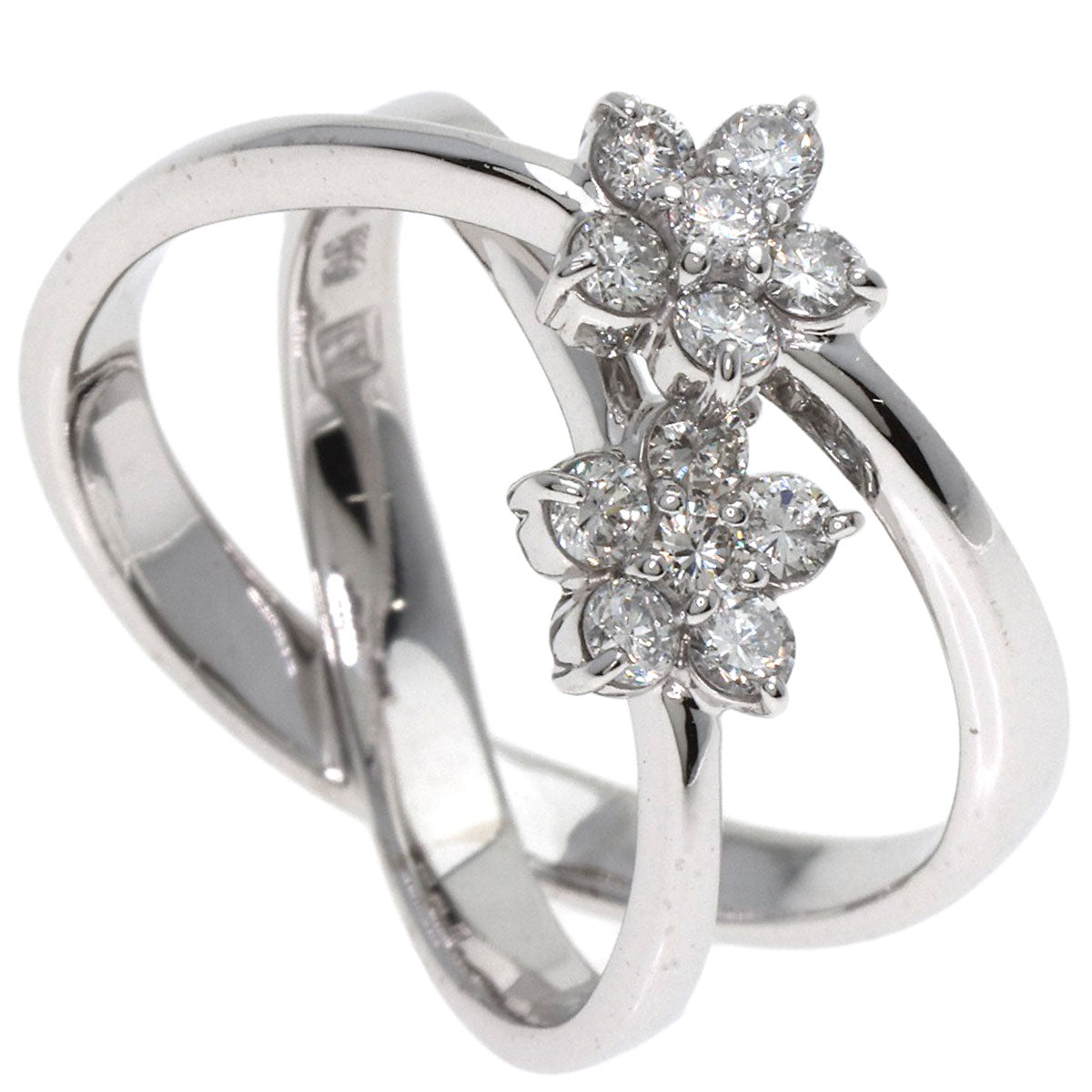 Ponte Vecchio Flower motif Diamond Ring K18 White Gold Ladies [Used]