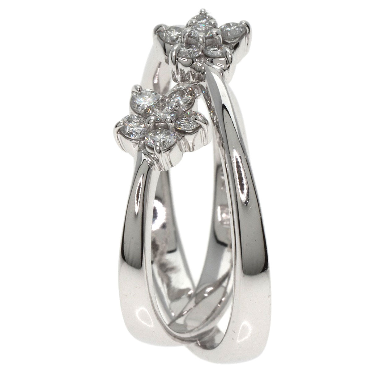 Ponte Vecchio Flower motif Diamond Ring K18 White Gold Ladies [Used]
