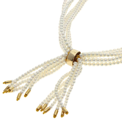 MIKIMOTO Baby Pearl Pearl 6 Strand Diamond Necklace K14 Yellow Gold Ladies [Used]