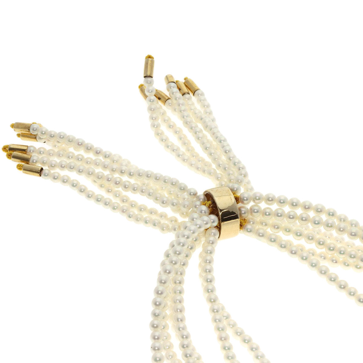 MIKIMOTO Baby Pearl Pearl 6 Strand Diamond Necklace K14 Yellow Gold Ladies [Used]