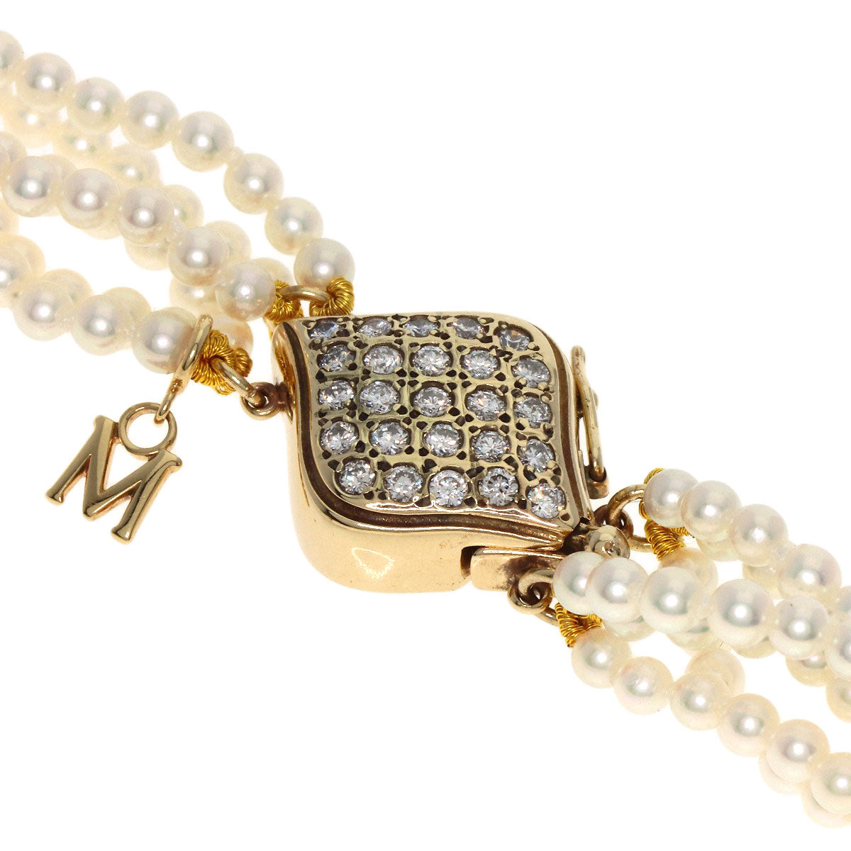MIKIMOTO Baby Pearl Pearl 6 Strand Diamond Necklace K14 Yellow Gold Ladies [Used]