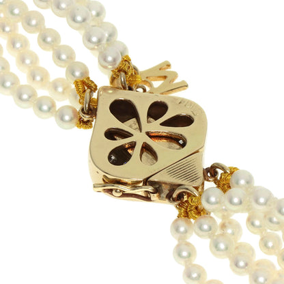 MIKIMOTO Baby Pearl Pearl 6 Strand Diamond Necklace K14 Yellow Gold Ladies [Used]