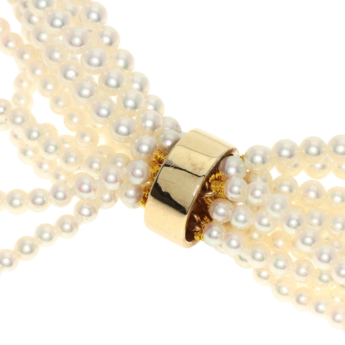 MIKIMOTO Baby Pearl Pearl 6 Strand Diamond Necklace K14 Yellow Gold Ladies [Used]