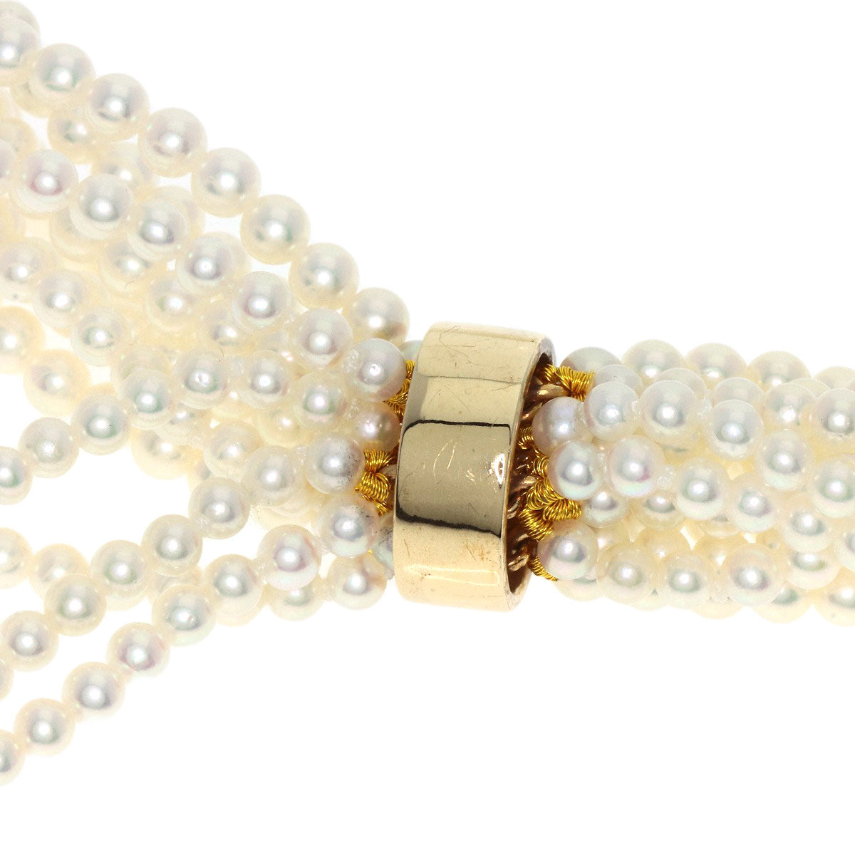 MIKIMOTO Baby Pearl Pearl 6 Strand Diamond Necklace K14 Yellow Gold Ladies [Used]