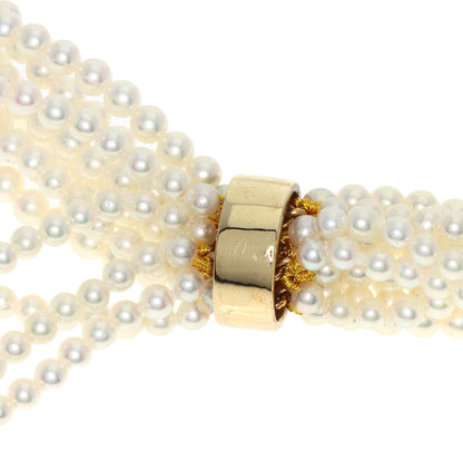 MIKIMOTO Baby Pearl Pearl 6 Strand Diamond Necklace K14 Yellow Gold Ladies [Used]