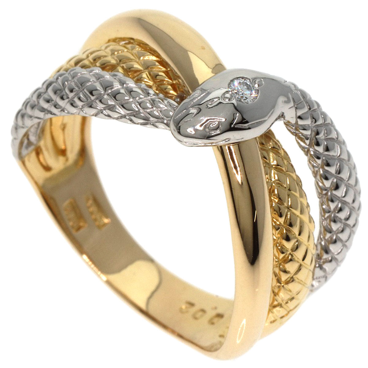 0.02ct 1P Diamond Snake Motif Ring K18 Yellow Gold PT900 5.4g　Ladies