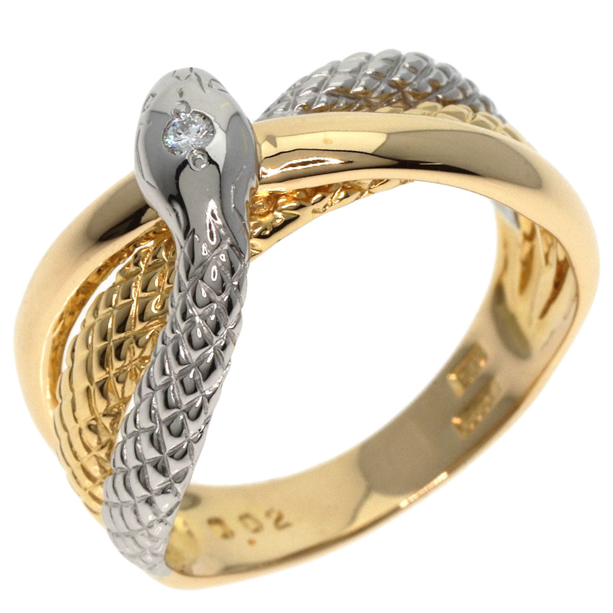 0.02ct 1P Diamond Snake Motif Ring K18 Yellow Gold PT900 5.4g　Ladies