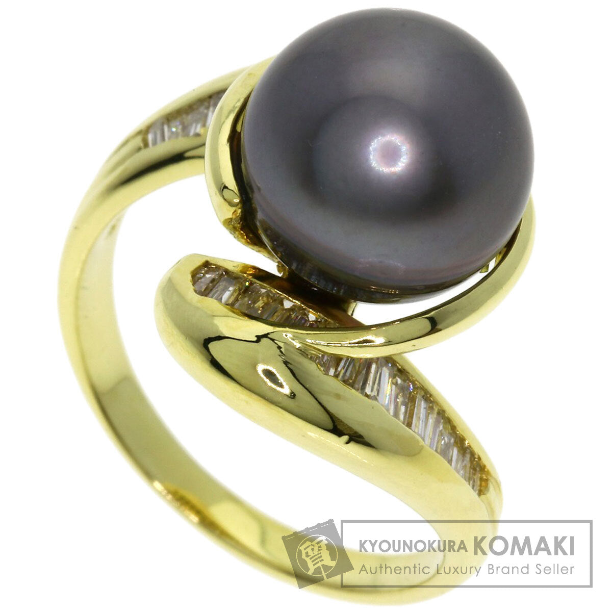 Black Pearl Pearl Diamond Ring K18 Yellow Gold  7.2g　Ladies