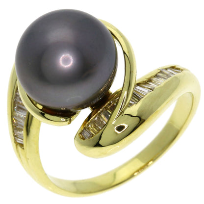 Black Pearl Pearl Diamond Ring K18 Yellow Gold  7.2g　Ladies