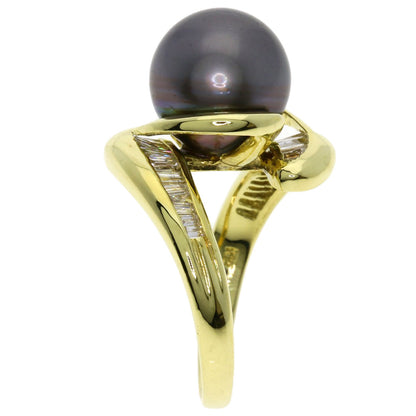 Black Pearl Pearl Diamond Ring K18 Yellow Gold  7.2g　Ladies