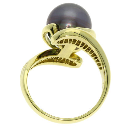 Black Pearl Pearl Diamond Ring K18 Yellow Gold  7.2g　Ladies