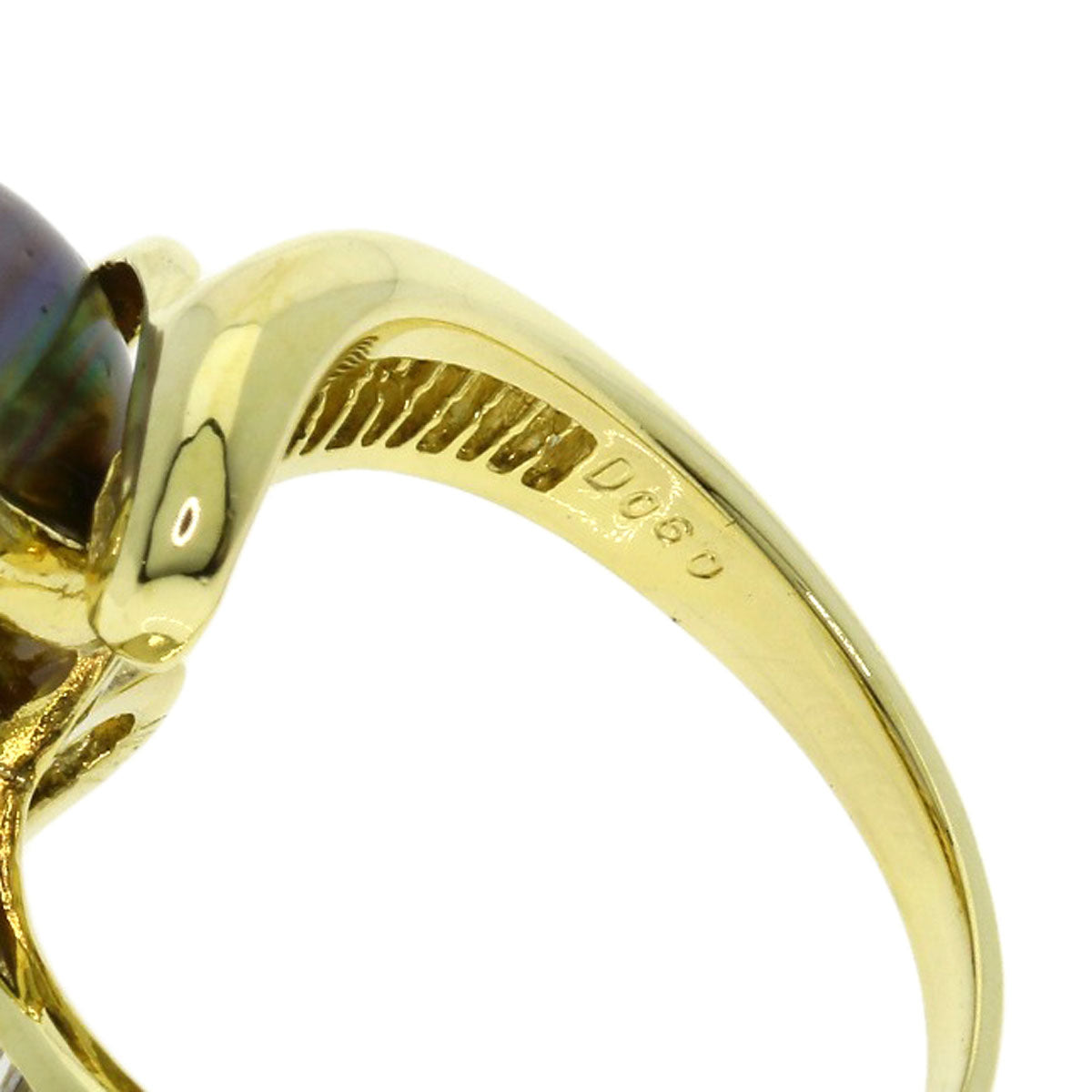 Black Pearl Pearl Diamond Ring K18 Yellow Gold  7.2g　Ladies