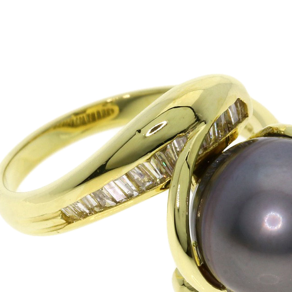 Black Pearl Pearl Diamond Ring K18 Yellow Gold  7.2g　Ladies