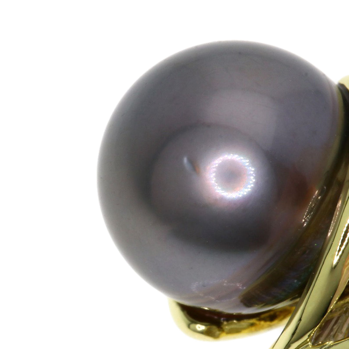 Black Pearl Pearl Diamond Ring K18 Yellow Gold  7.2g　Ladies