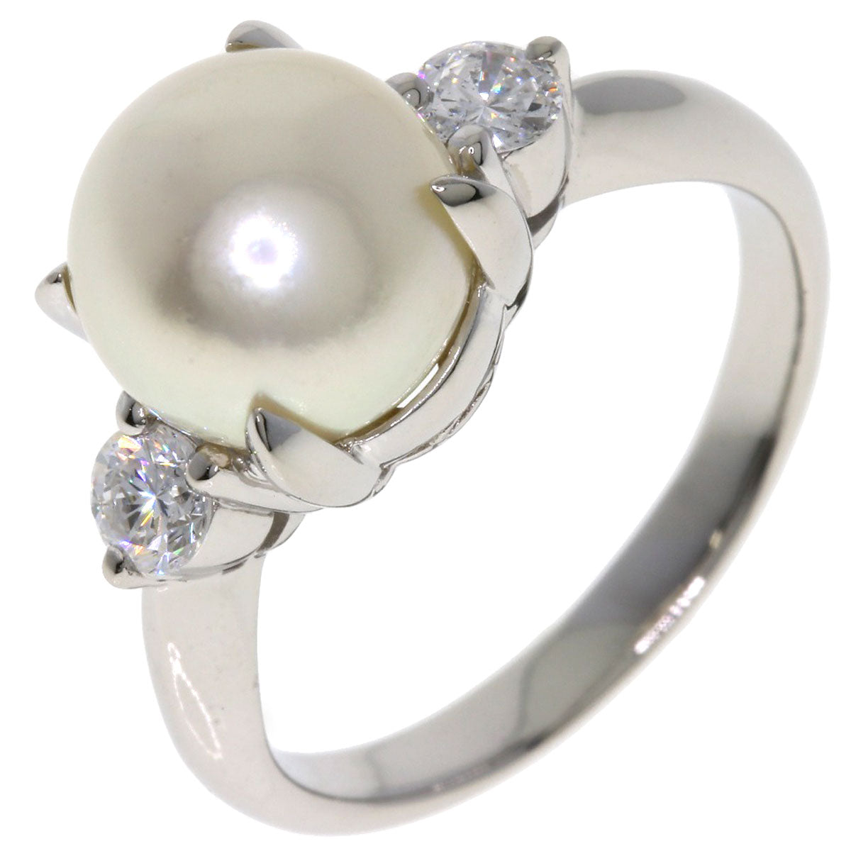 Pearl Pearl Diamond Ring Platinum PT900  7.14g　Ladies