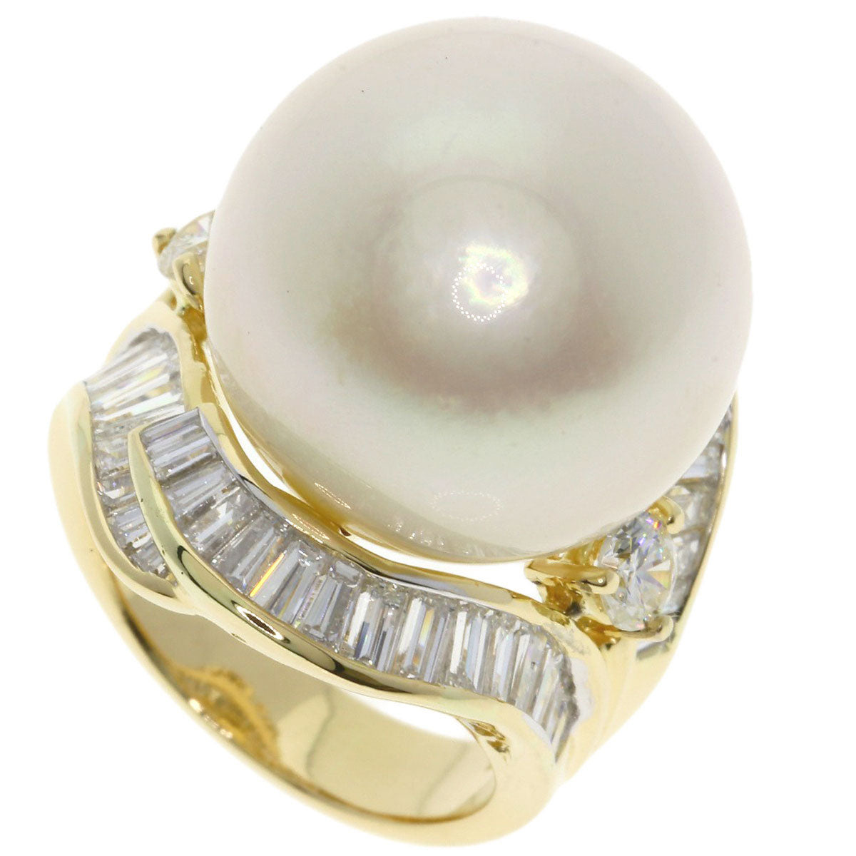 White Pearl Pearl Pearl Ring K18 Yellow Gold  19.2g　Ladies