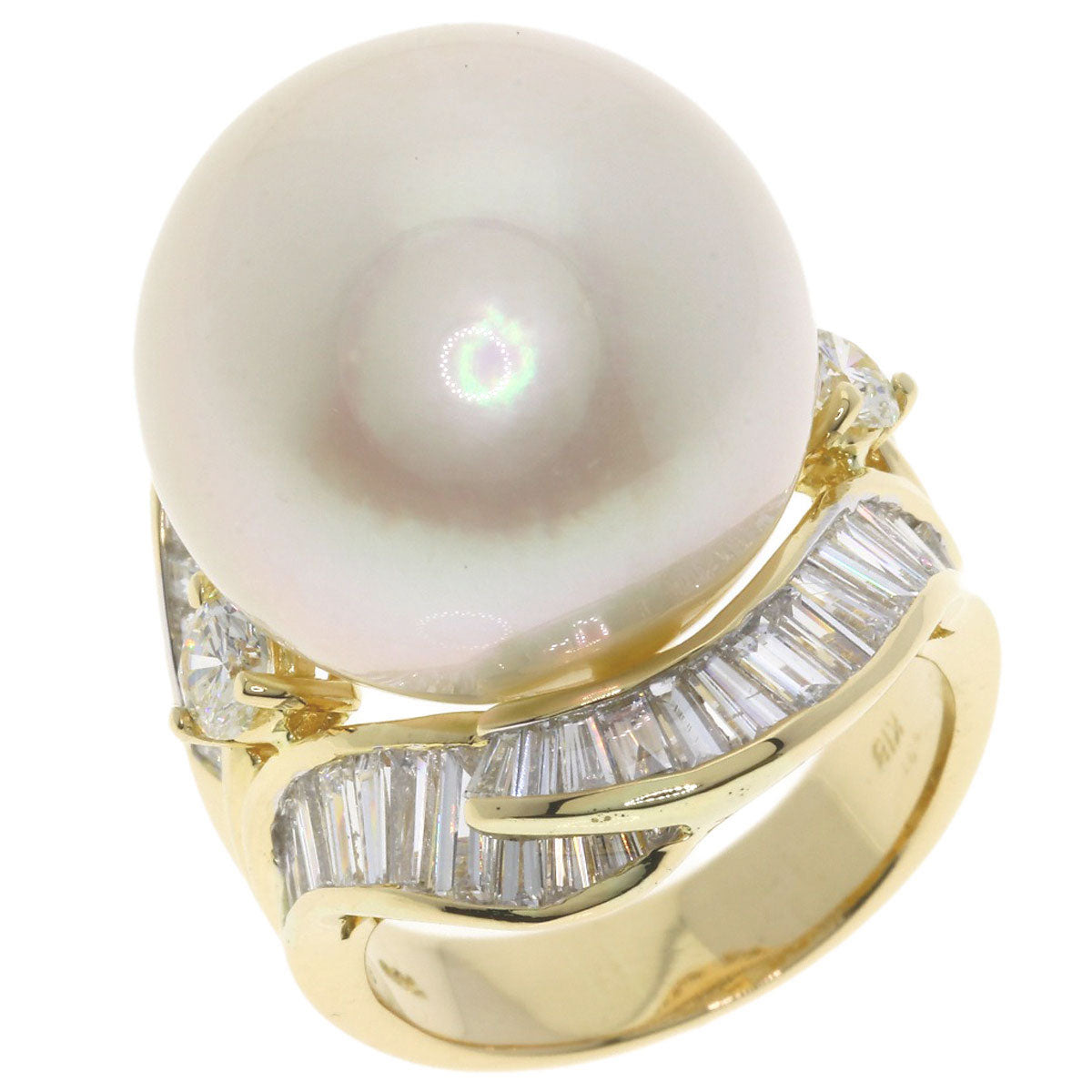 White Pearl Pearl Pearl Ring K18 Yellow Gold  19.2g　Ladies