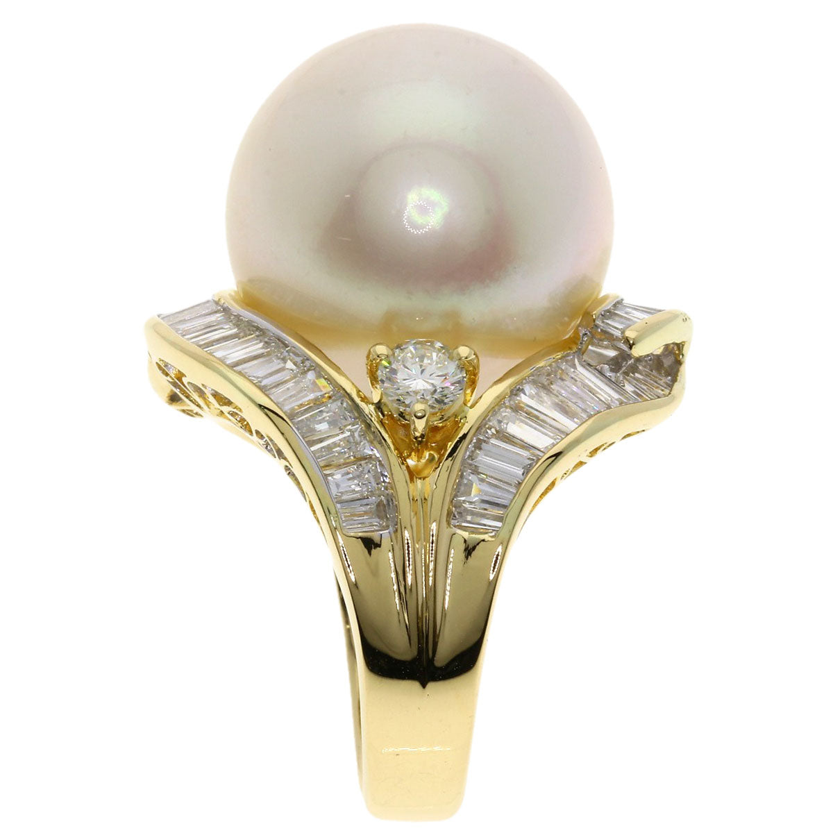 White Pearl Pearl Pearl Ring K18 Yellow Gold 19.2g　Ladies