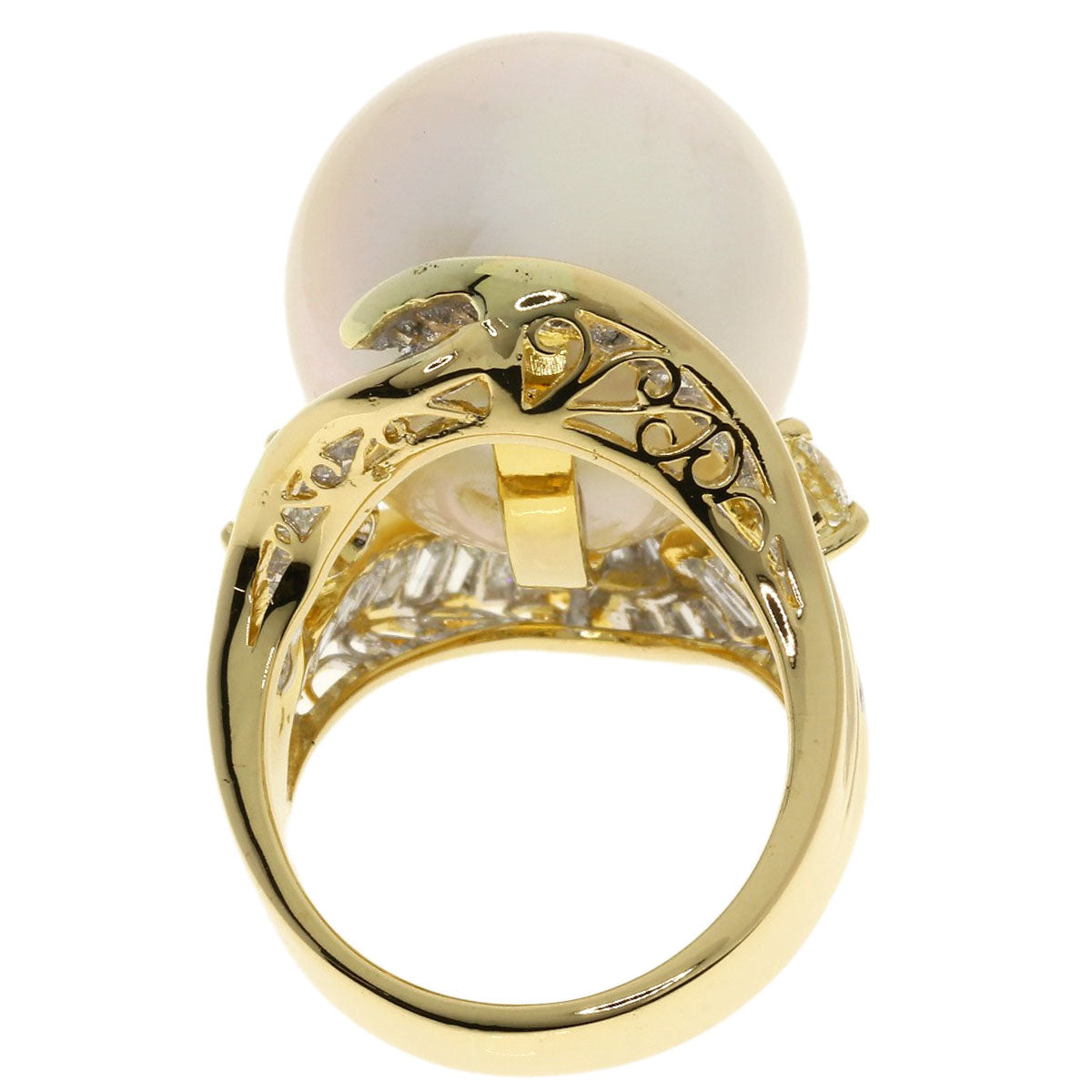 White Pearl Pearl Pearl Ring K18 Yellow Gold  19.2g　Ladies