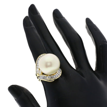 White Pearl Pearl Pearl Ring K18 Yellow Gold 19.2g　Ladies
