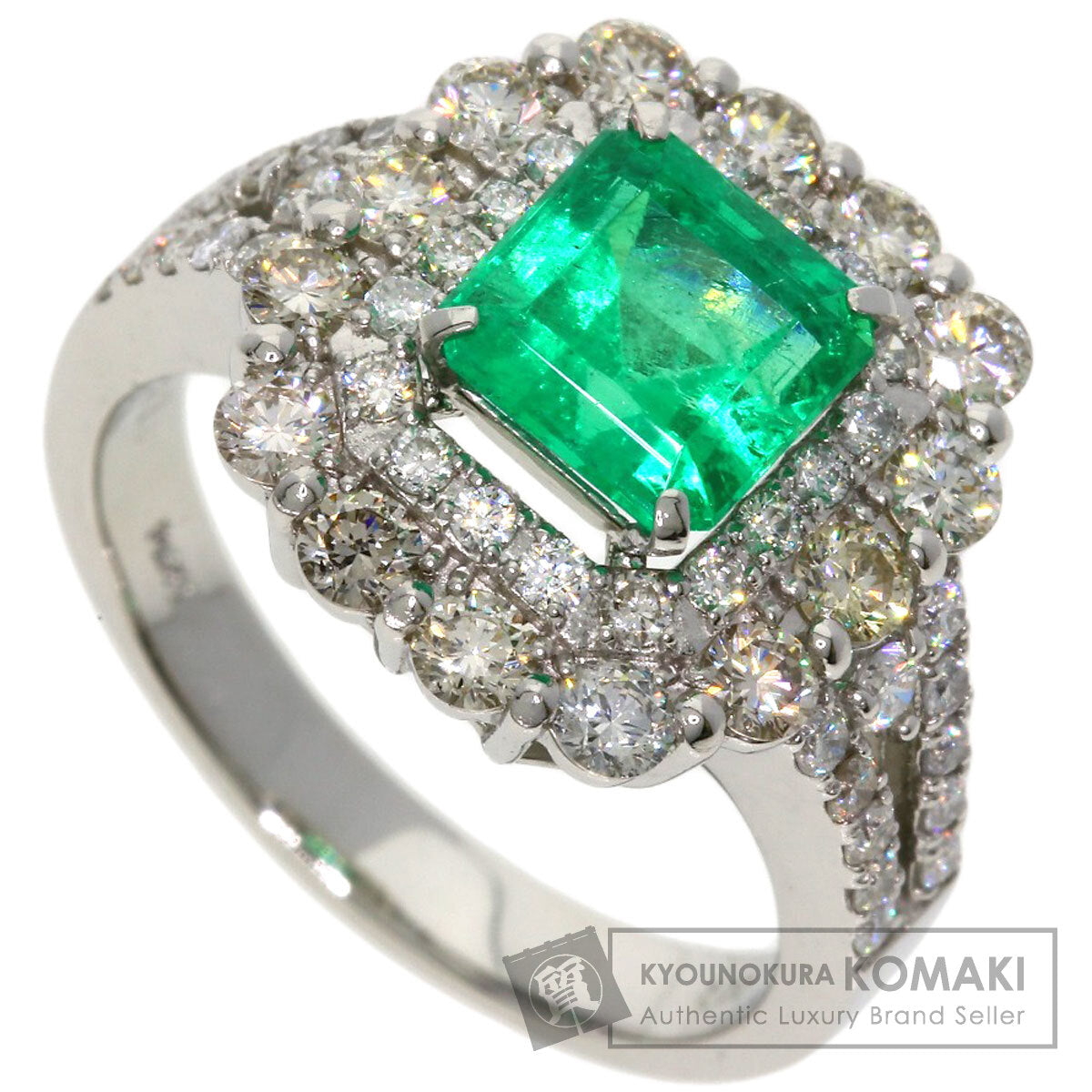 1.57ct Emerald Diamond Ring Platinum PT950  8.69g　Ladies