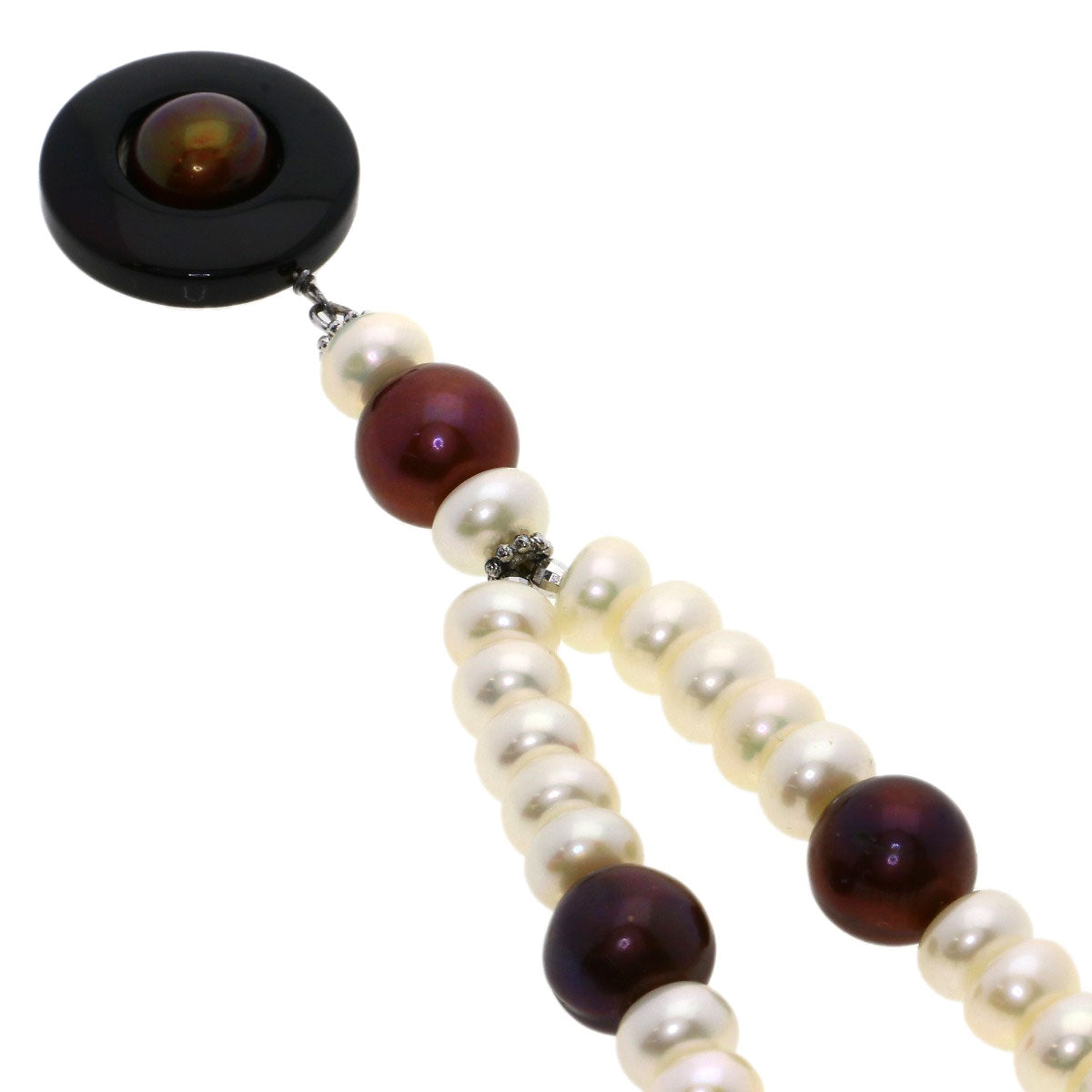 Freshwater Pearl Pearl Onyx Necklace Silver 47.7g　Ladies