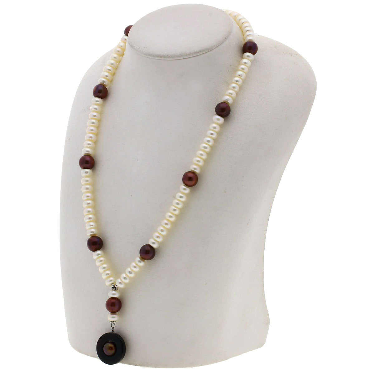 Freshwater Pearl Pearl Onyx Necklace Silver 47.7g　Ladies