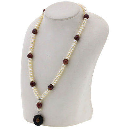 Freshwater Pearl Pearl Onyx Necklace Silver 47.7g　Ladies