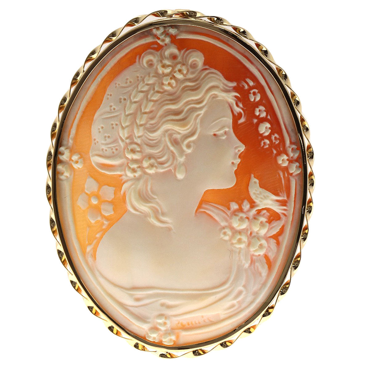 Maestro Aniello Pernice cameo Brooch K18 Yellow Gold Ladies [Used]