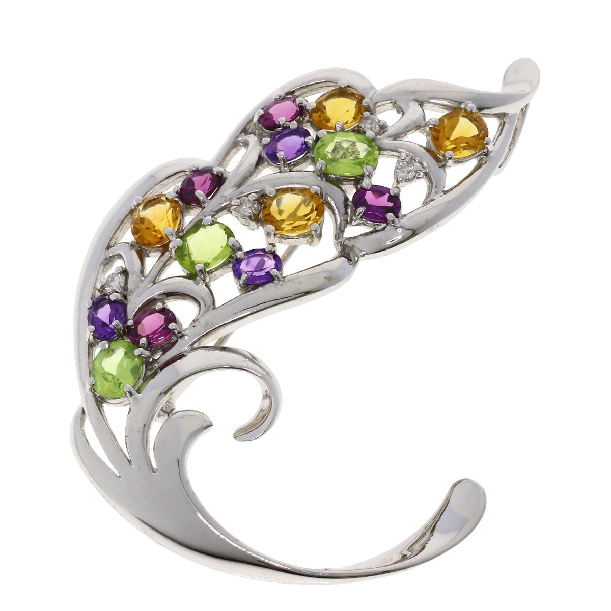 3.8ct Multi-colored stone Diamond Brooch K18 White Gold  14.4g　Ladies