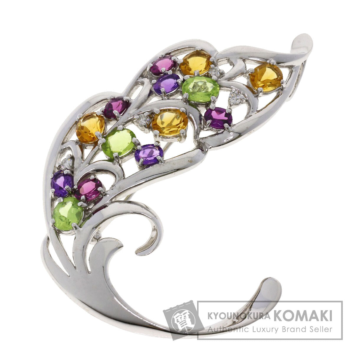 3.8ct Multi-colored stone Diamond Brooch K18 White Gold  14.4g　Ladies