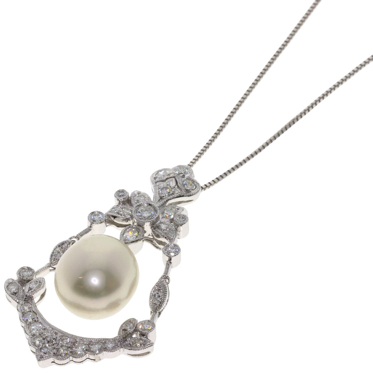 Pearl Pearl Diamond Necklace K18 White Gold  9.1g　Ladies