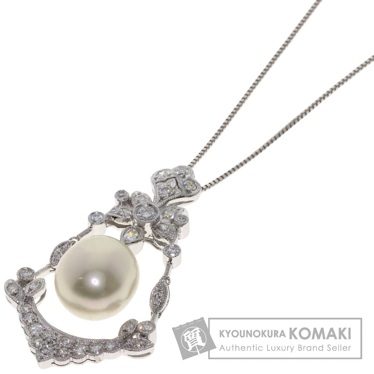 Pearl Pearl Diamond Necklace K18 White Gold  9.1g　Ladies