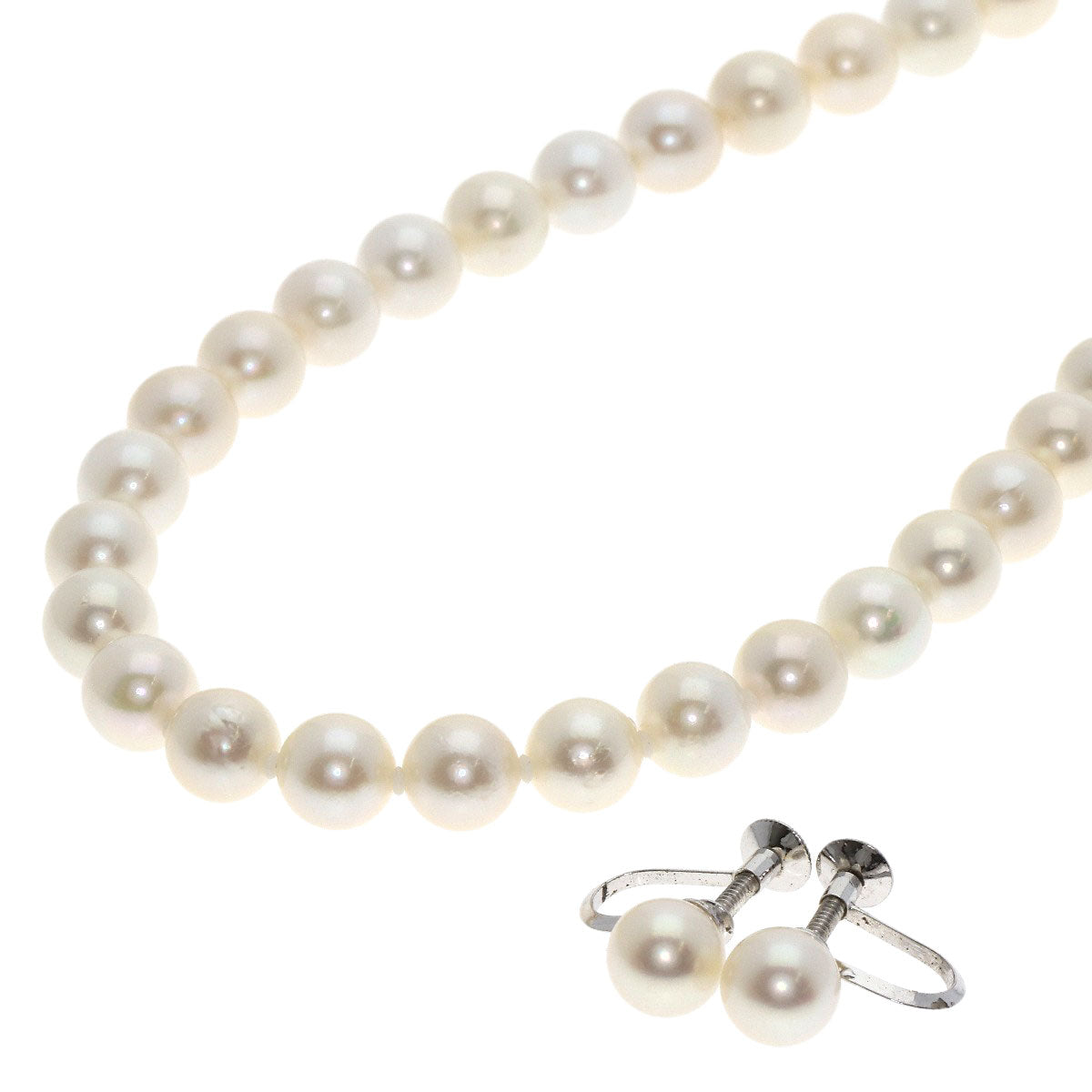 Akoya pearl Pearl Earring 2 piece set Necklace Silver 35.2g　Ladies