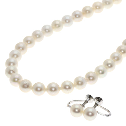 Akoya pearl Pearl Earring 2 piece set Necklace Silver 35.2g　Ladies