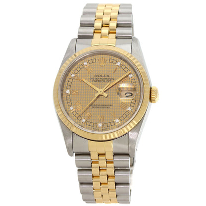 ROLEX Datejust 10P Diamond Champagne Houndstooth Watches 16233G Stainless Steel/SSxK18YG mens