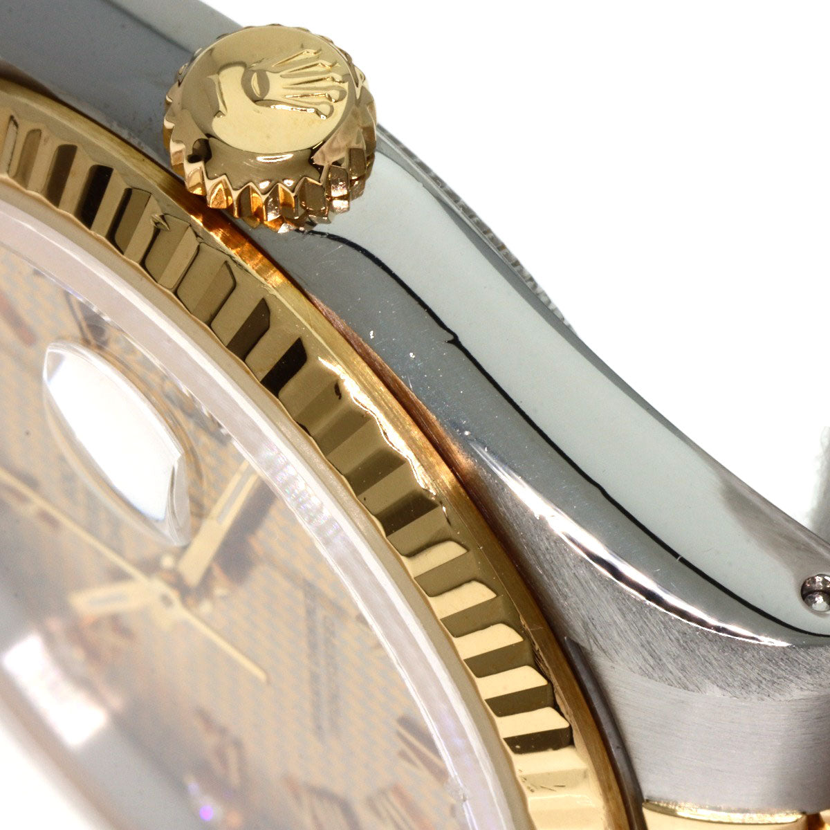 ROLEX Datejust 10P Diamond Champagne Houndstooth Watches 16233G Stainless Steel/SSxK18YG mens