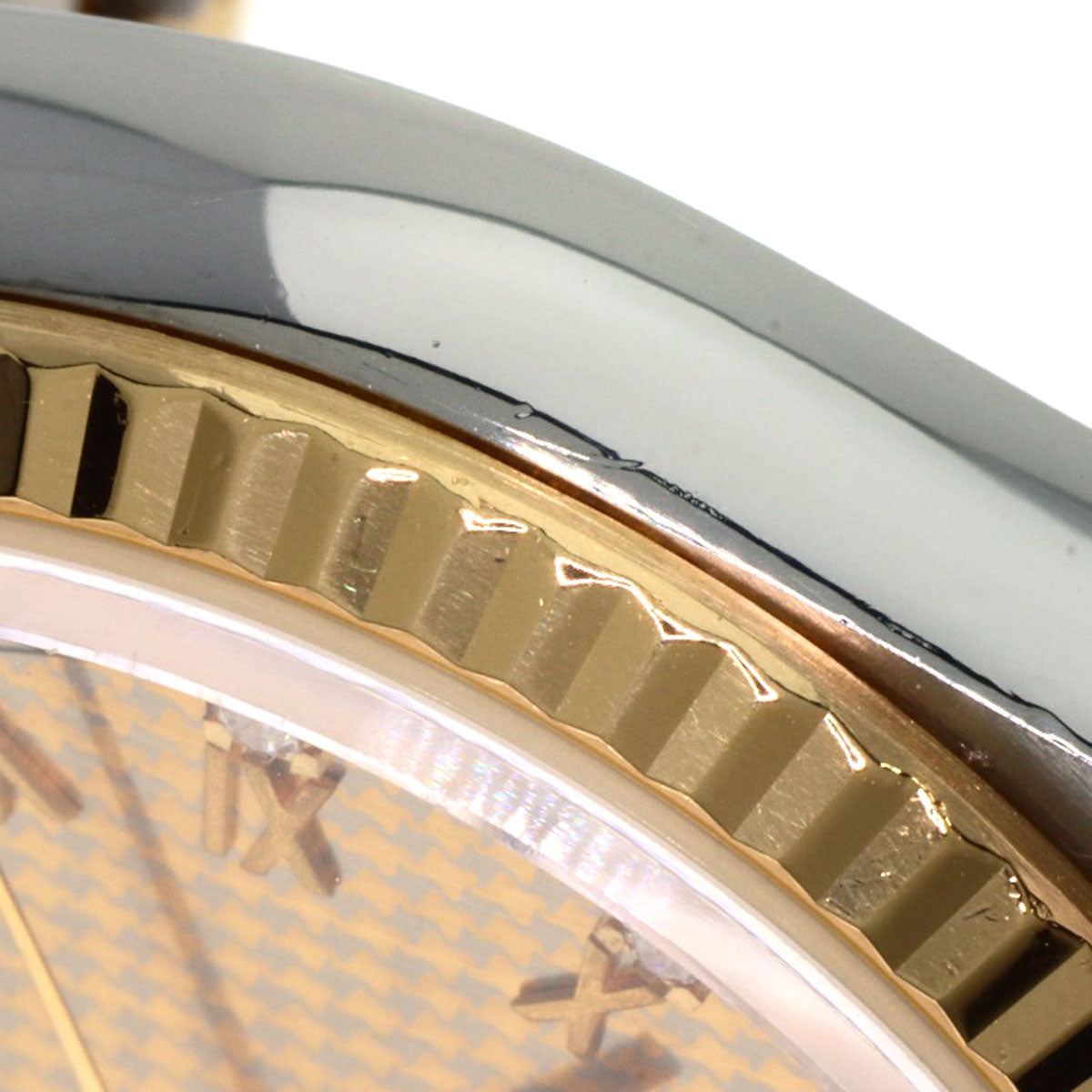 ROLEX Datejust 10P Diamond Champagne Houndstooth Watches 16233G Stainless Steel/SSxK18YG mens