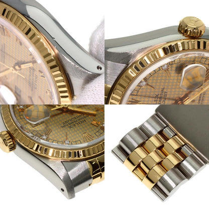ROLEX Datejust 10P Diamond Champagne Houndstooth Watches 16233G Stainless Steel/SSxK18YG mens