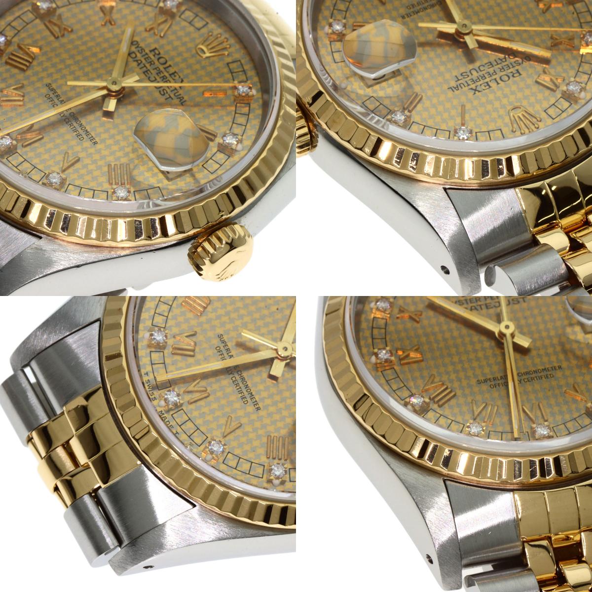 ROLEX Datejust 10P Diamond Champagne Houndstooth Watches 16233G Stainless Steel/SSxK18YG mens