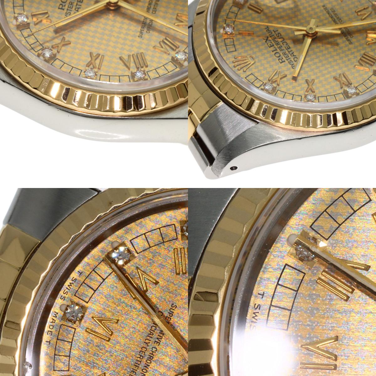 ROLEX Datejust 10P Diamond Champagne Houndstooth Watches 16233G Stainless Steel/SSxK18YG mens