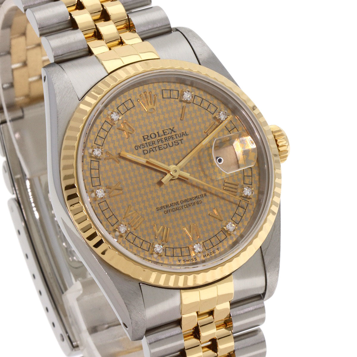 ROLEX Datejust 10P Diamond Champagne Houndstooth Watches 16233G Stainless Steel/SSxK18YG mens